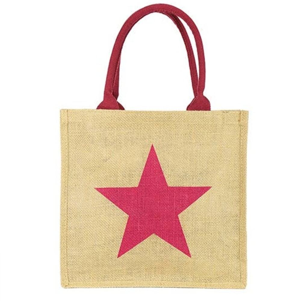 Lightweight Star Straw Tote Bag Fuchsia Tan